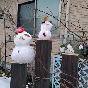 孫っち達と作った雪だるま